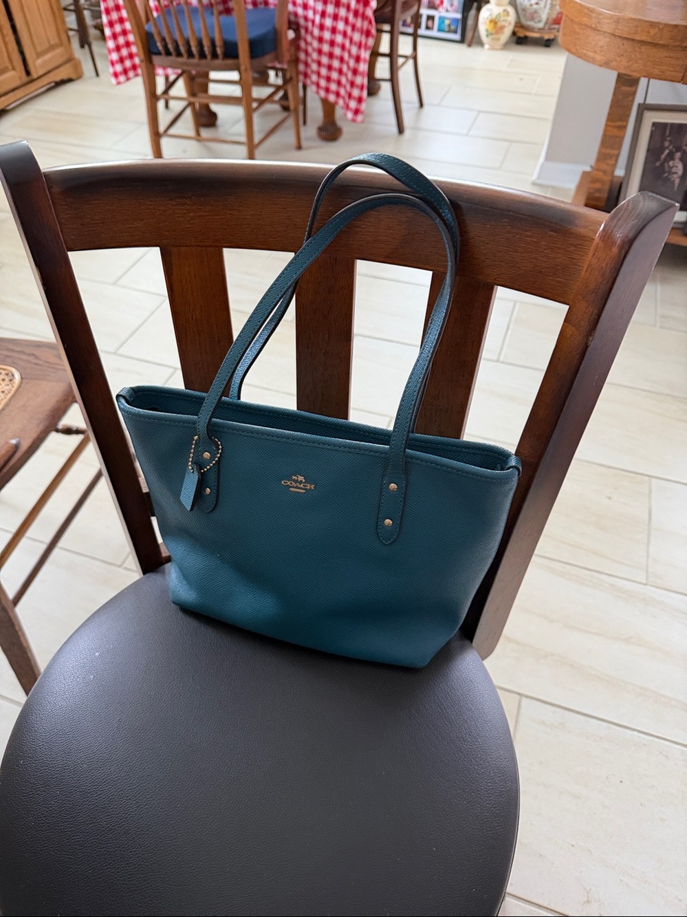Coach Teal Pebbled Leather Tote approximately 10 x 8